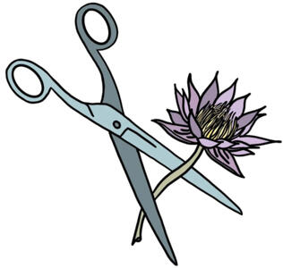 wrk: "the south pervades even the pluriverse" (Verse) — Stone of Madness Press Issue 31 ; img: SoM logo of a metal pair of scissors with a stellate-like, brushy-centered mauve flower between its blades