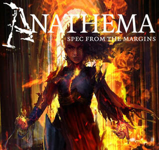 wrk: "Resuscitation" (Verse) — Anathema #17: The Poetry Issue ; img: Morgan Madeline's "Scourge of Kings," before an arcing paned window, someone ablaze in jagged armor and a withering cloak